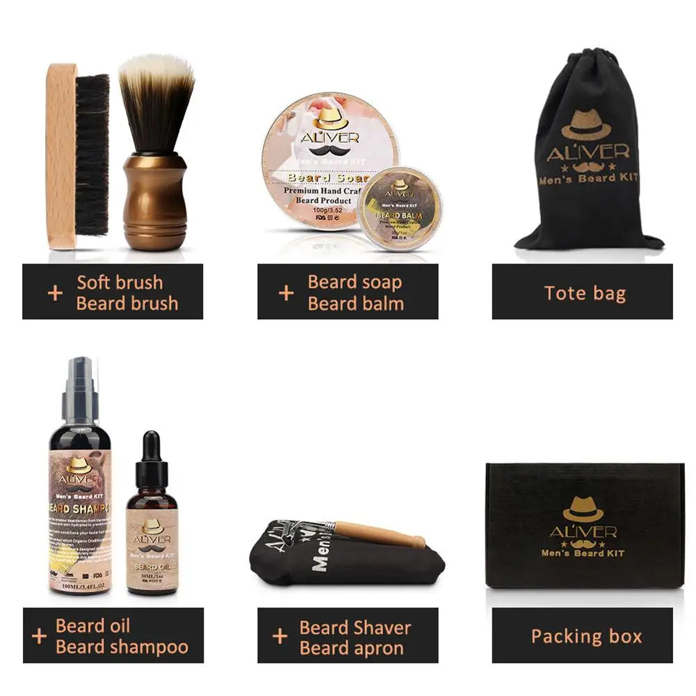 Men's Beard Kit (Styling Tool, Apron, & Balm) 9 Piece Set